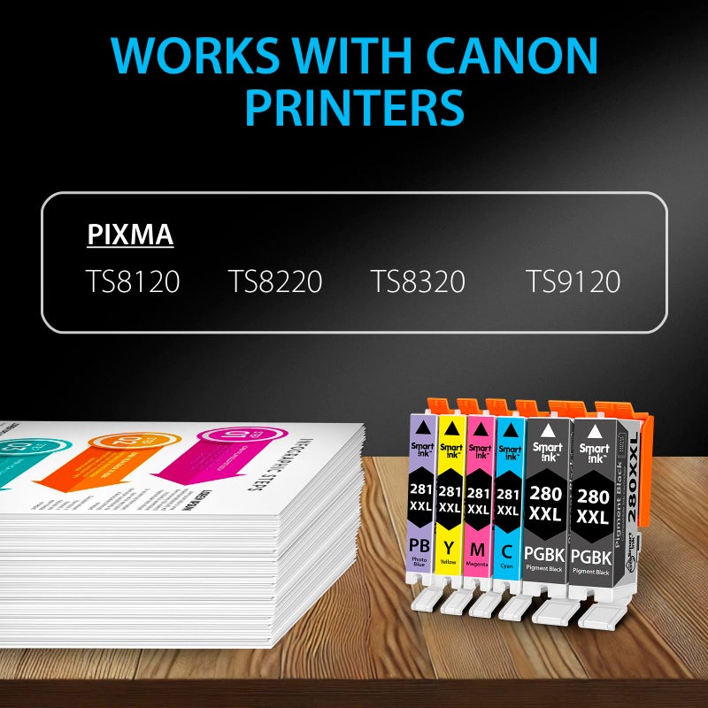 Smart Ink Compatible Ink Cartridge Replacement for Canon PGI-280XXL CLI-281XXL PGI 280 CLI 281 to use with Pixma â€‹TS9120 TS8320 TS8220 TS8120 (PGBK & BK/C/M/Y/PB) 6 Combo Pack - Image 2